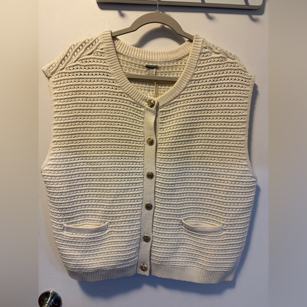 NWT Magaschoni Cream Sleeveless Knit Cardigan Vest, Size XL - Picture 2 of 8